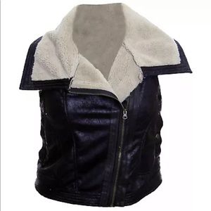 Bar III Faux Leather Sherpa Asymmetrical Vest